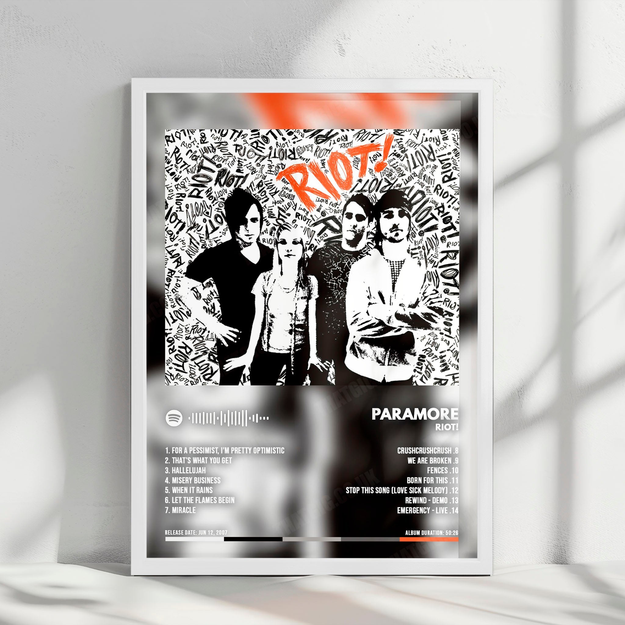 Paramore "Riot!" Album Cover Poster - with Complete Tracklist