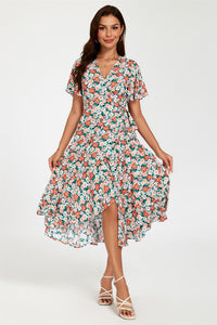 Daisy Print Midi Wrap Dress In Pink