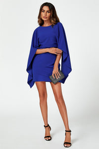 Back Detail Mini Dress With Cape In Blue