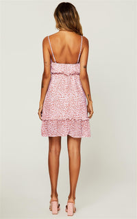 Leopard Print Hem Frill Detail Wrap Strappy Mini Dress In Pink