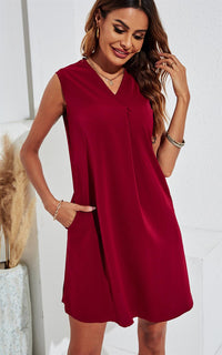 V Neck Off Shoulder Mini Smock Dress In Wine Red