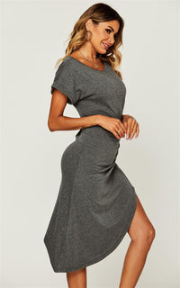 High Low Asymmetric Ruched Detail Tshirt Dress In Black