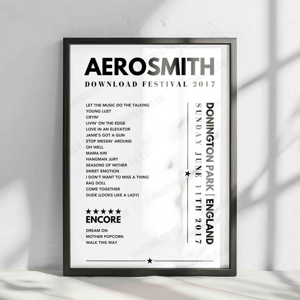 Aerosmith Setlist Poster - at Donington Park, Download Festival, England on June 11th, 2017