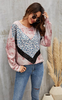 Animal Print & Sequin Black Striped Top In Pink Pastel Tie Dye