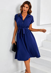 Short Sleeve Shirt Midi Dress In Navy