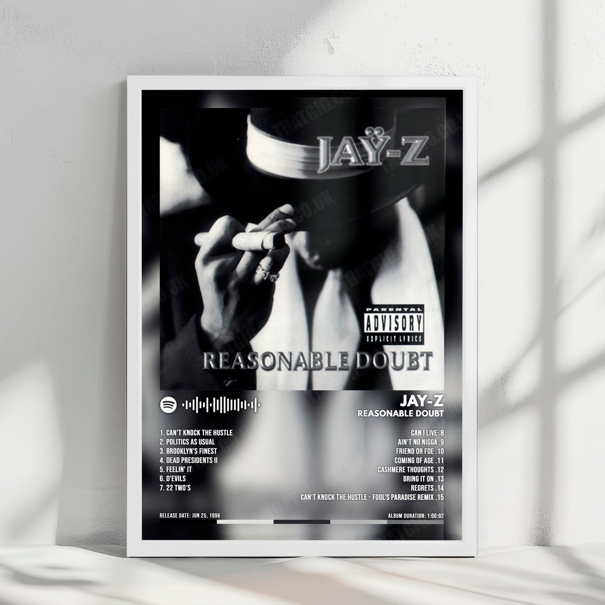 Jay-Z "Reasonable Doubt" Album Cover Poster - with Complete Tracklist