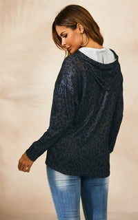 Hoodie Top In Charcoal Grey With Black Animal Print