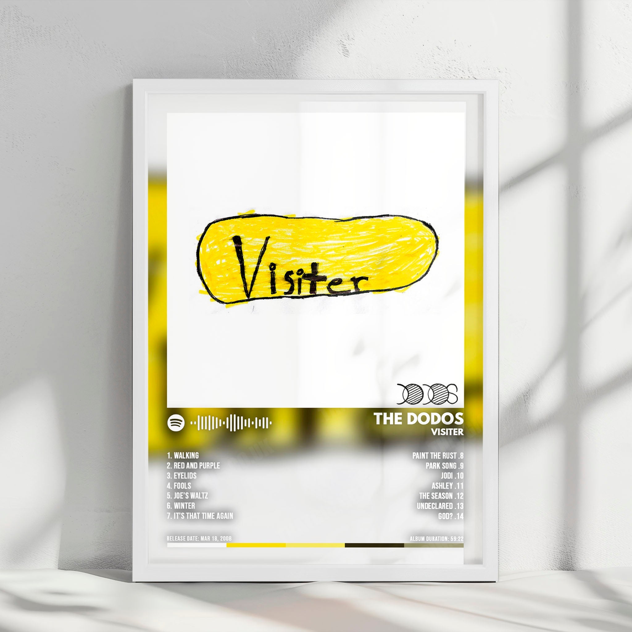 The Dodos "Visiter" Album Cover Poster - with Complete Tracklist