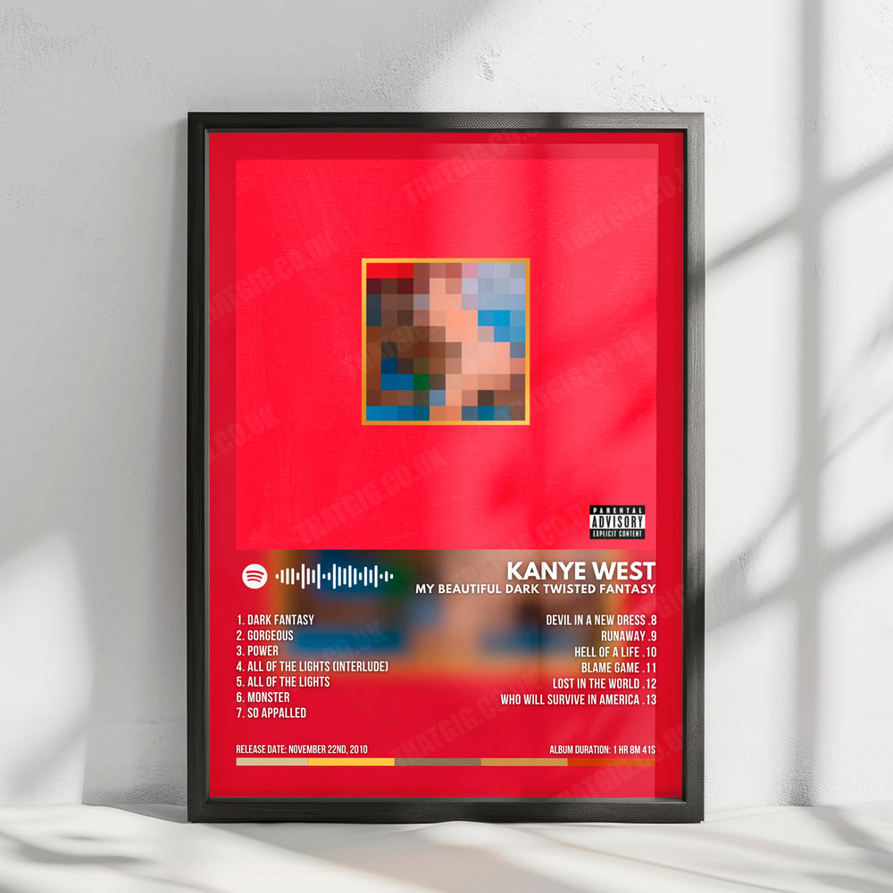 Kanye West "My Beautiful Dark Twisted Fantasy" Album Cover Poster - with Complete Tracklist
