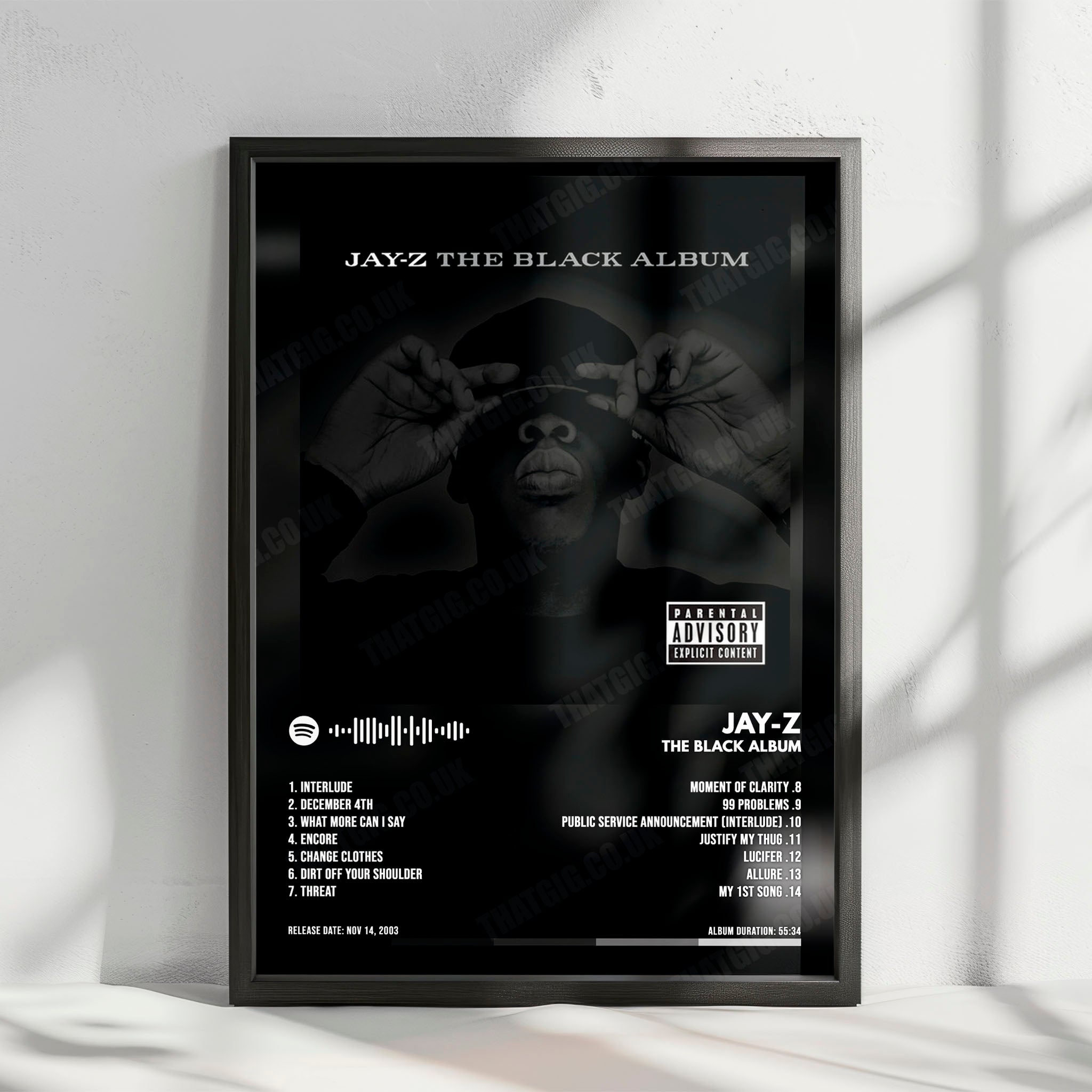 Jay-Z "The Black Album" Album Cover Poster - with Complete Tracklist