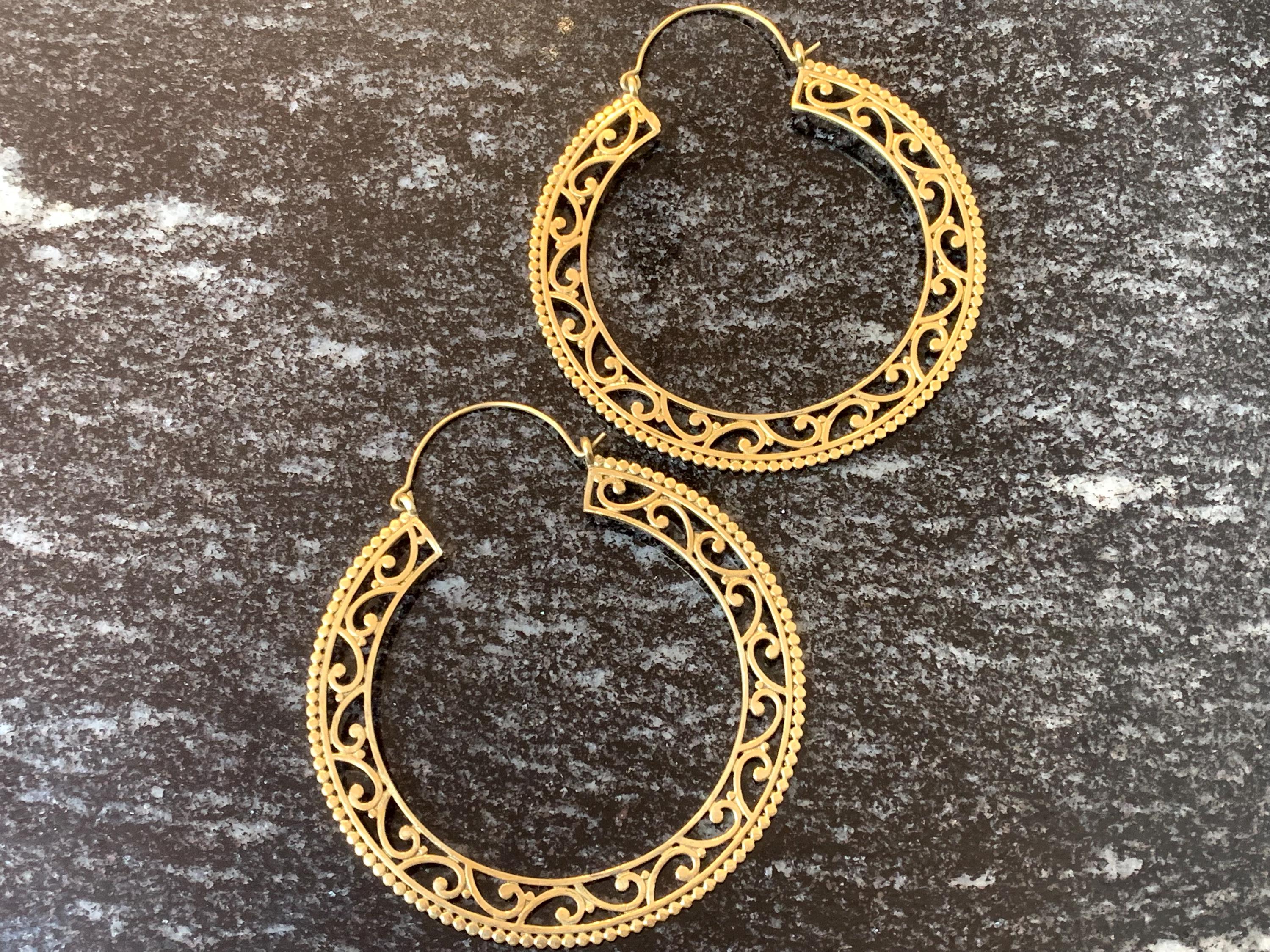 Vintage Mandala Hoop Brass Earrings - Classic brass hoops with mandala cutwork—perfect for ethnic or boho looks.