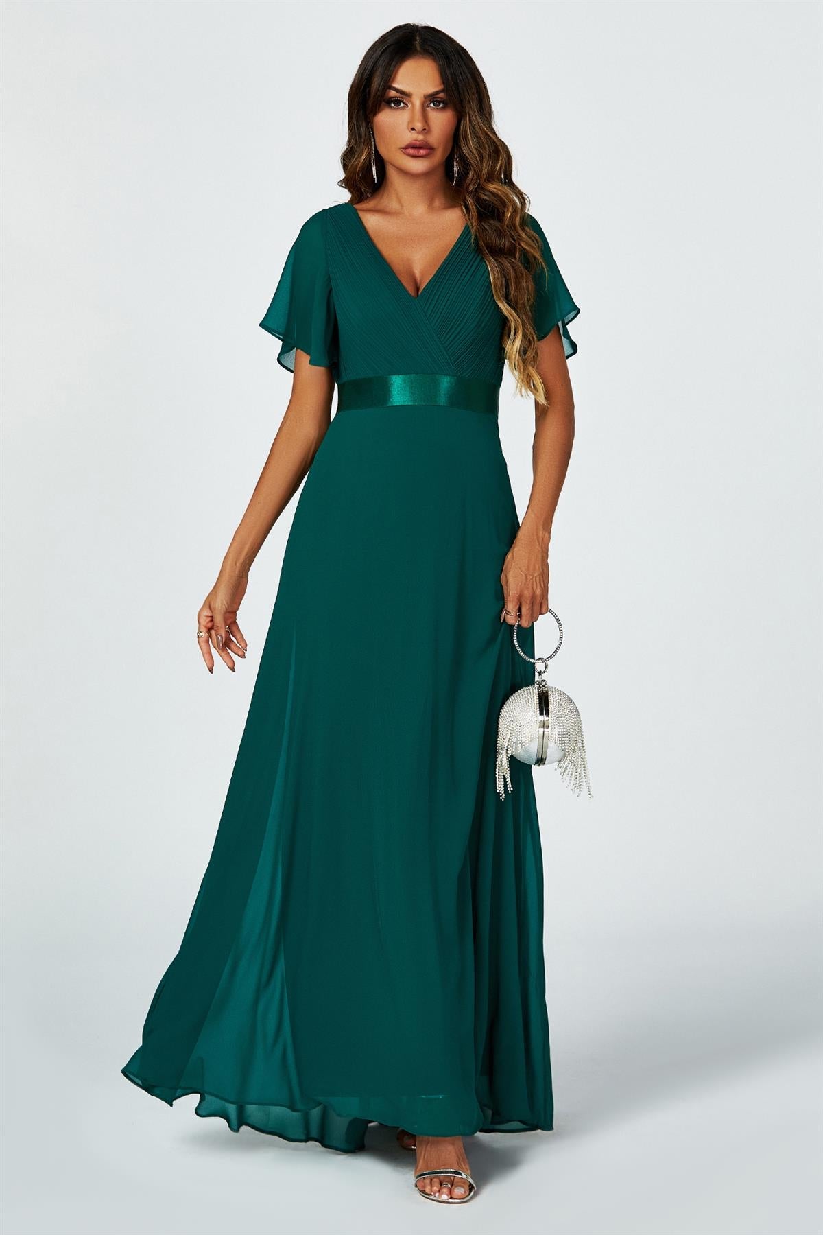 Angel Sleeves Empire Waist Bridesmaid Dress In Green