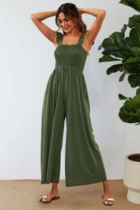 Frill Detail Strappy Jumpsuit In Olive