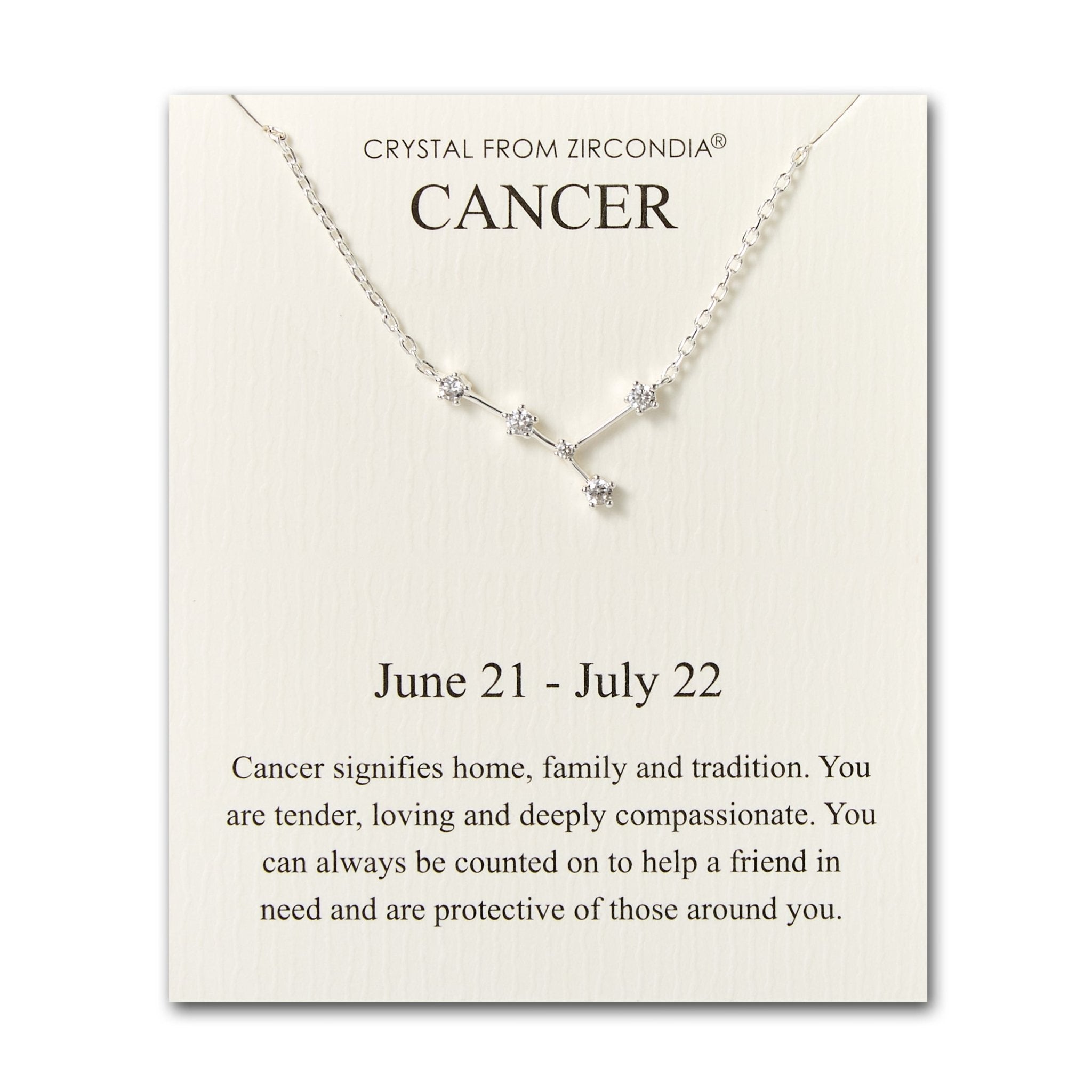 Cancer Star Sign Zodiac Constellation Necklace and Quote Card with Zircondia® Crystals