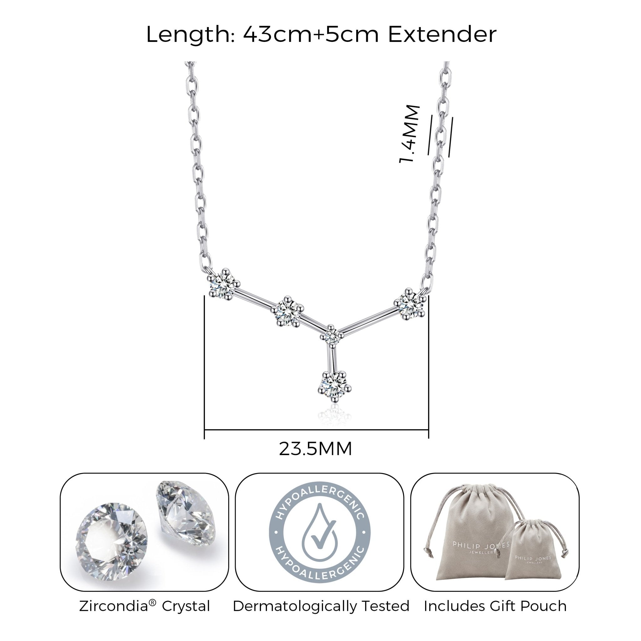 Cancer Star Sign Zodiac Constellation Necklace with Zircondia® Crystals