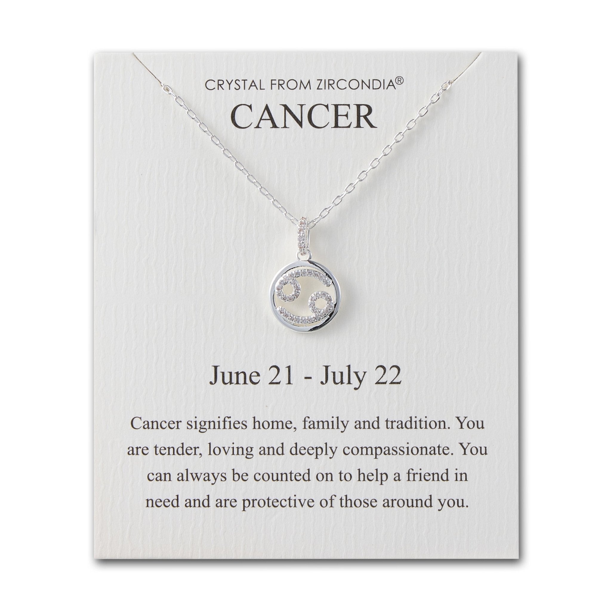 Cancer Star Sign Zodiac Necklace and Quote Card with Zircondia® Crystals