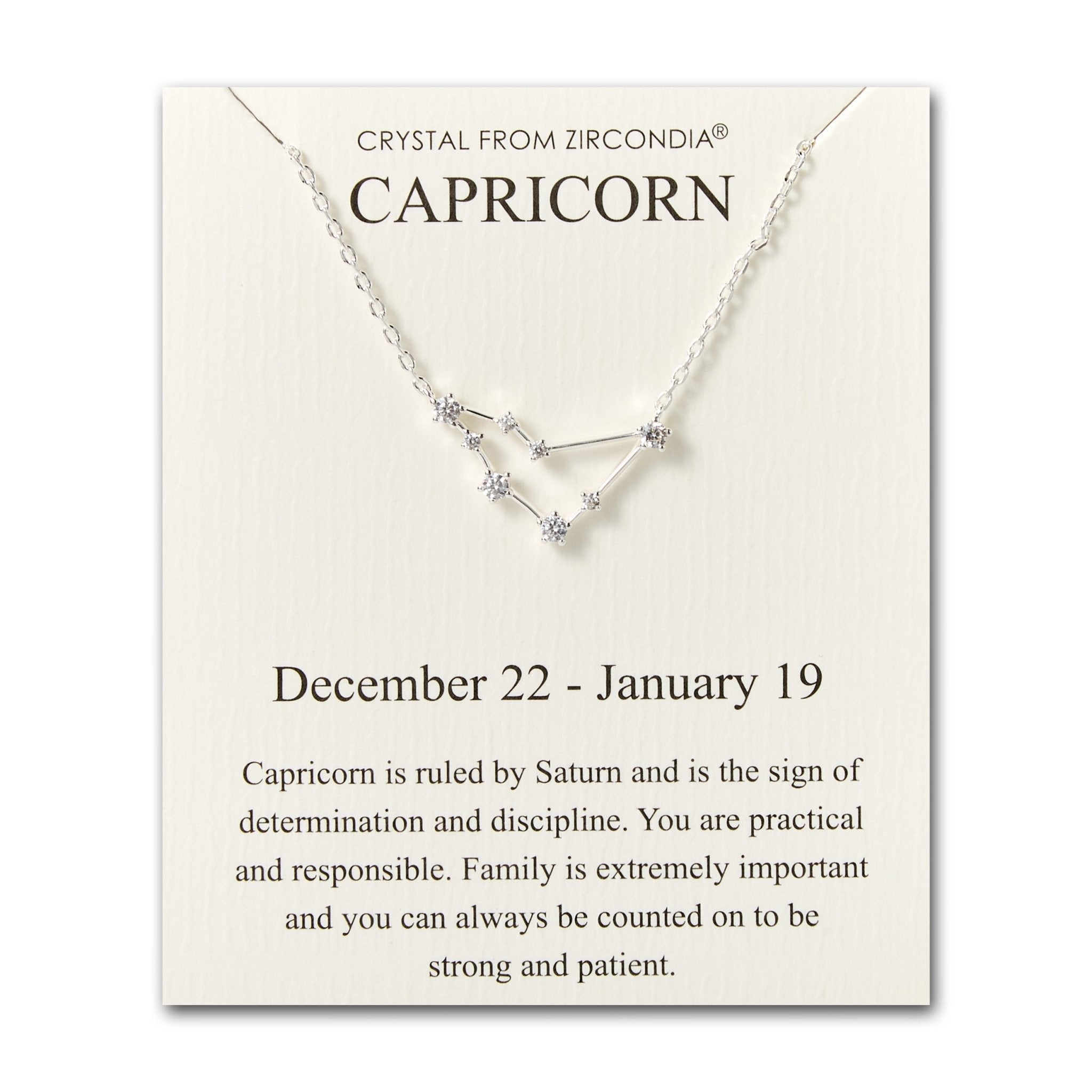 Capricorn Star Sign Zodiac Constellation Necklace and Quote Card with Zircondia® Crystals