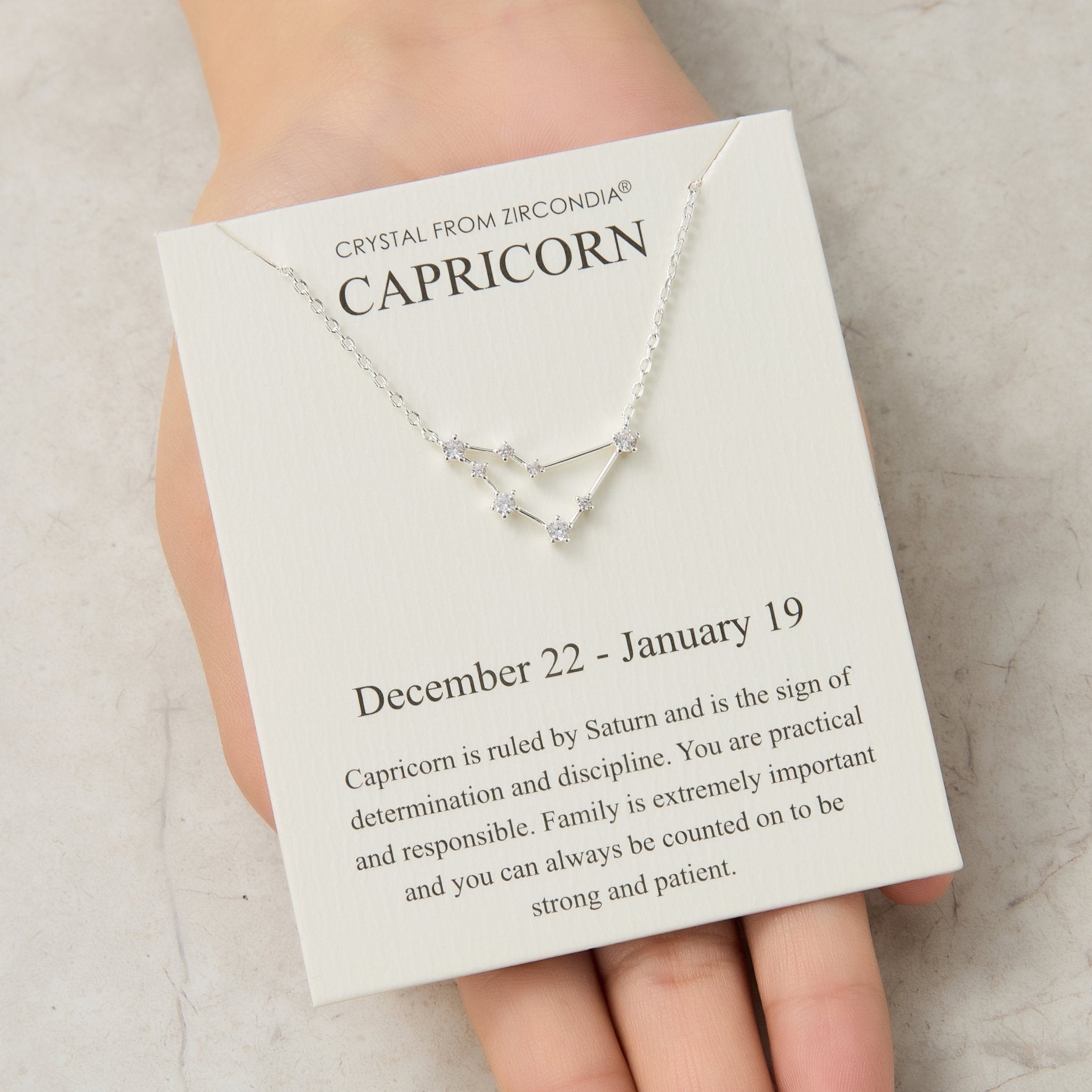 Capricorn Star Sign Zodiac Constellation Necklace and Quote Card with Zircondia® Crystals