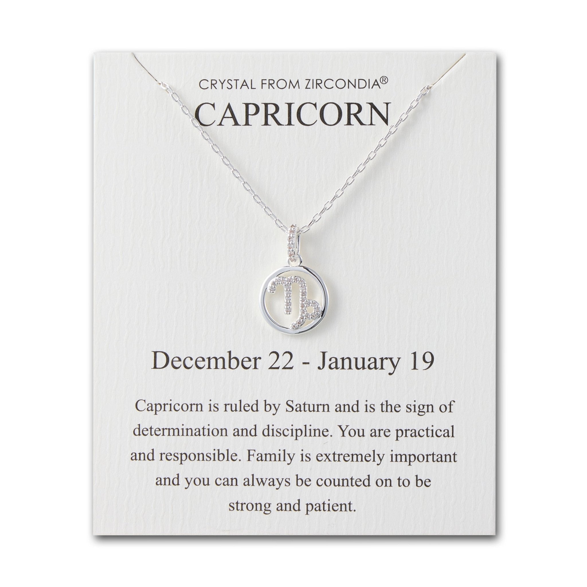 Capricorn Star Sign Zodiac Necklace and Quote Card with Zircondia® Crystals