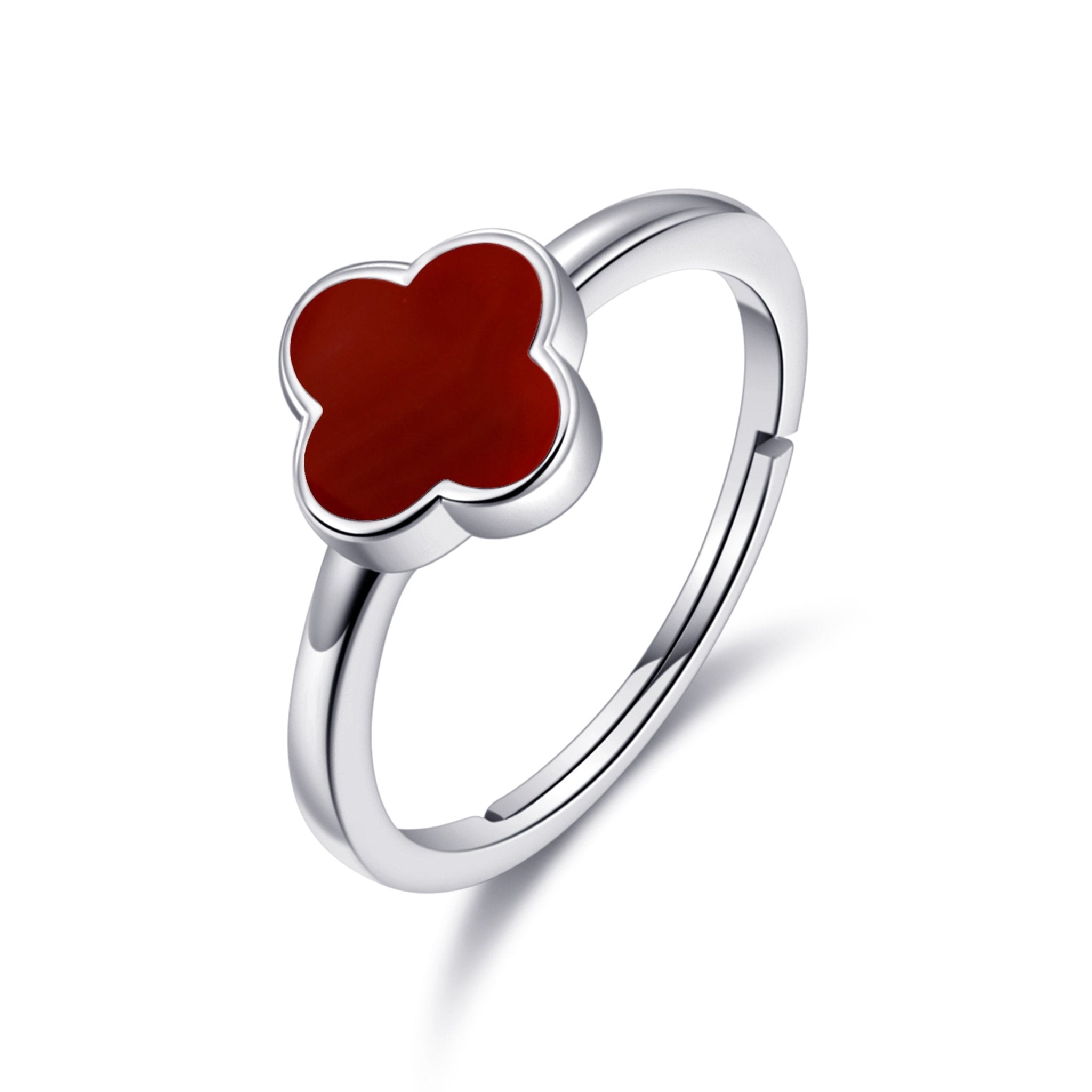 Carnelian Gemstone Adjustable Clover Ring