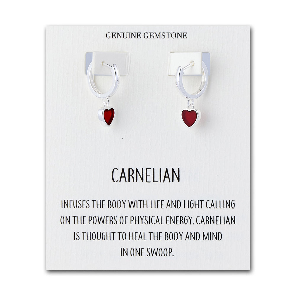 Carnelian Gemstone Heart Charm Hoop Earrings with Quote Card