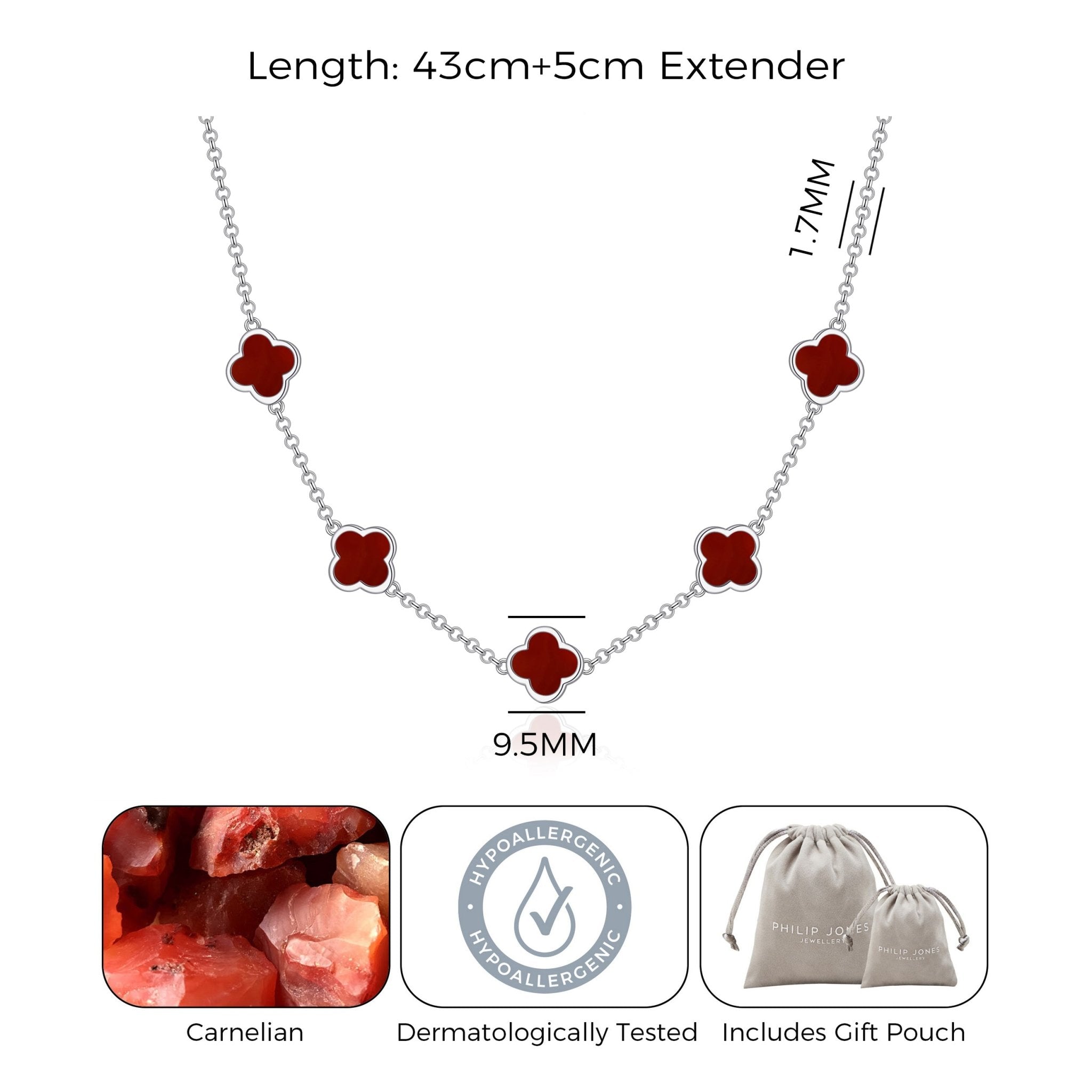 Carnelian Gemstone Multi Clover Necklace