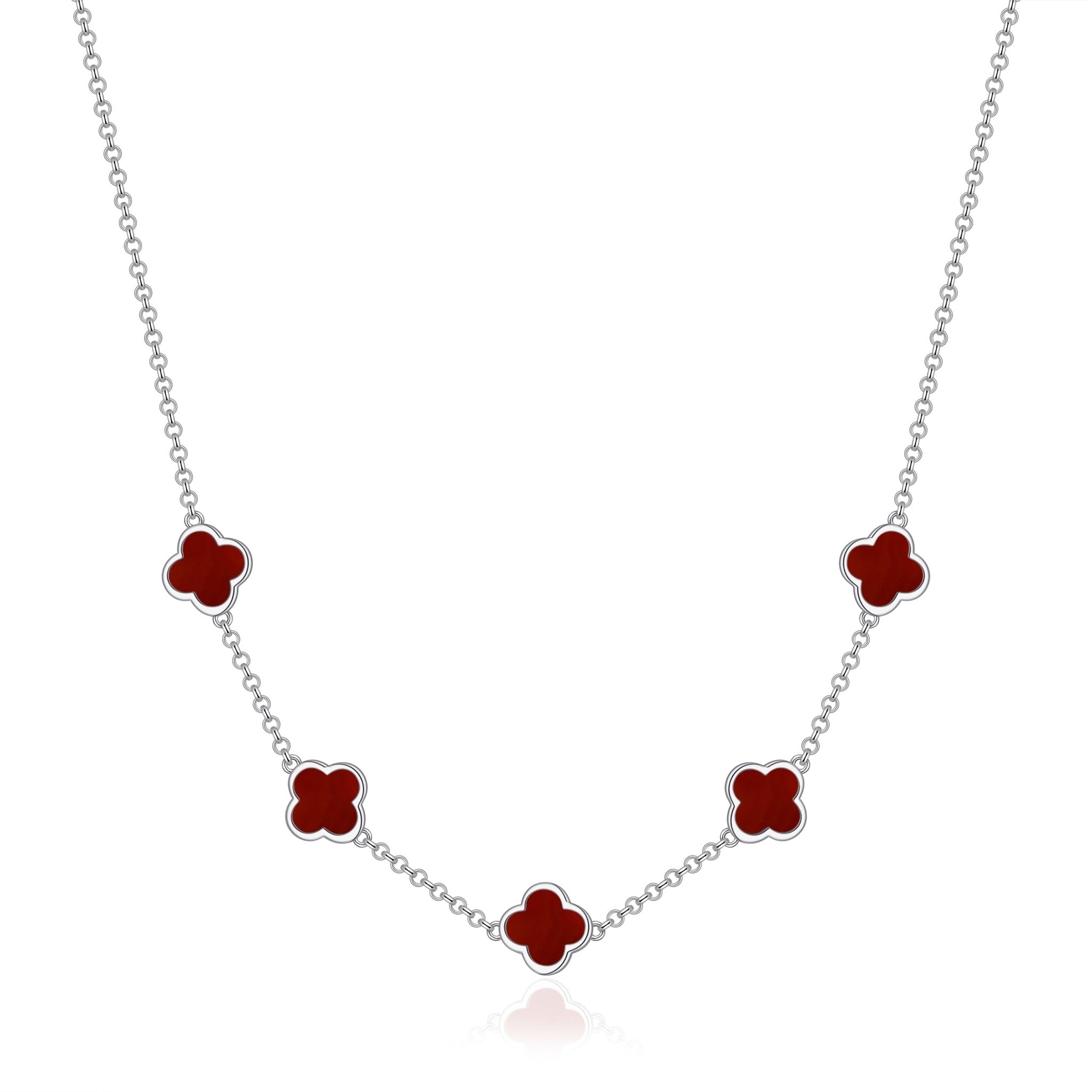 Carnelian Gemstone Multi Clover Necklace