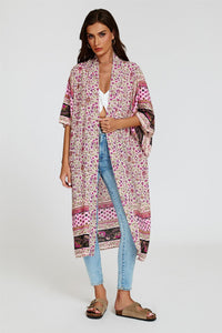 Relaxed Cotton Kimono In Pink