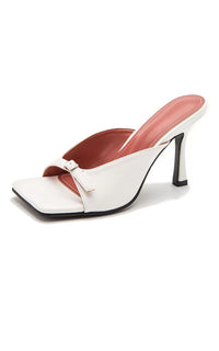 Buckle Detailing High Heeled Mule Sandal In White