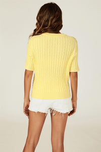 Short Sleeve Knitted Cardigan In Yellow