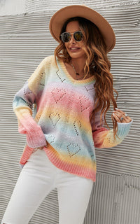 Heart Jumper Top In Pink Blue Yellow Rainbow
