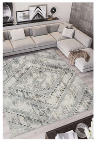 Abstract Vintage Cream & Grey Rug | D176A