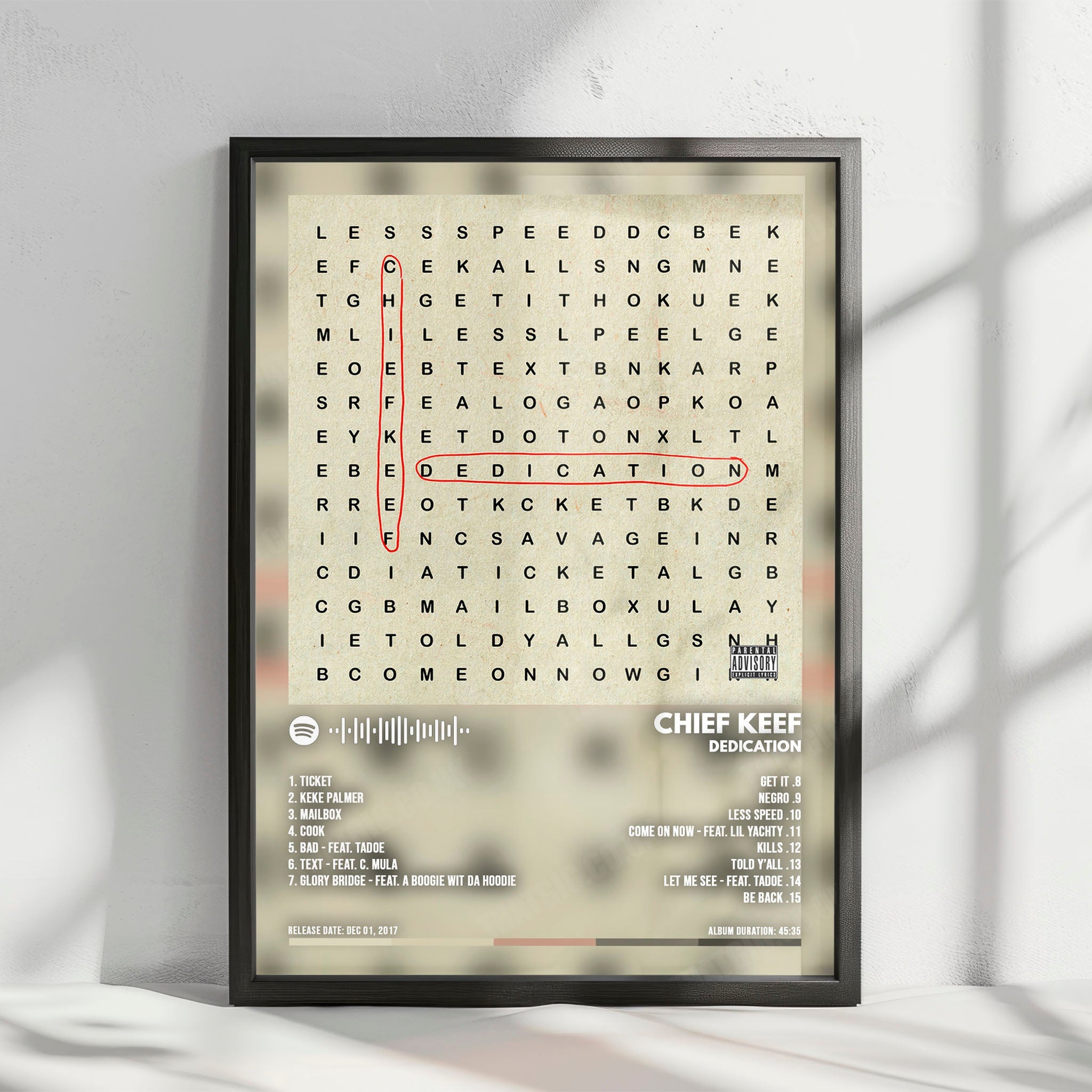 Chief Keef "Dedication" Album Cover Poster - with Complete Tracklist