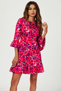 Abstract Floral Print Mini Dress In Red