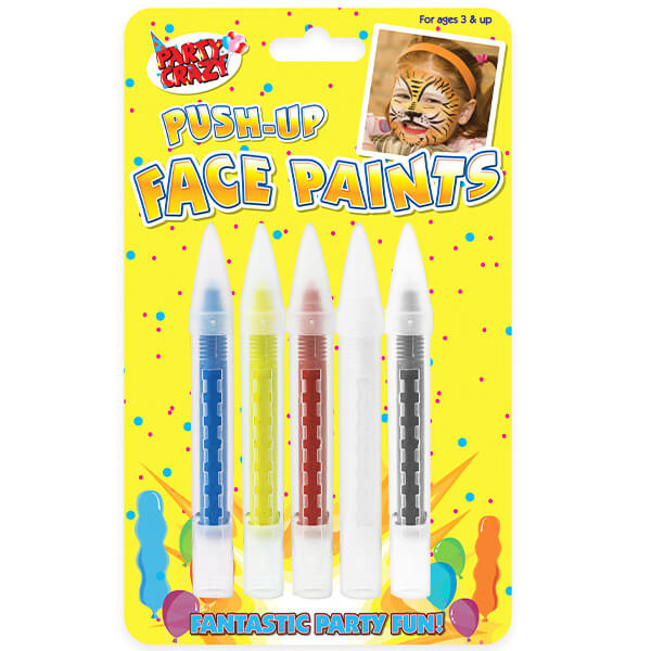 Children's Pack of 5 Push-Up Face Paint Crayons in Assorted Colours