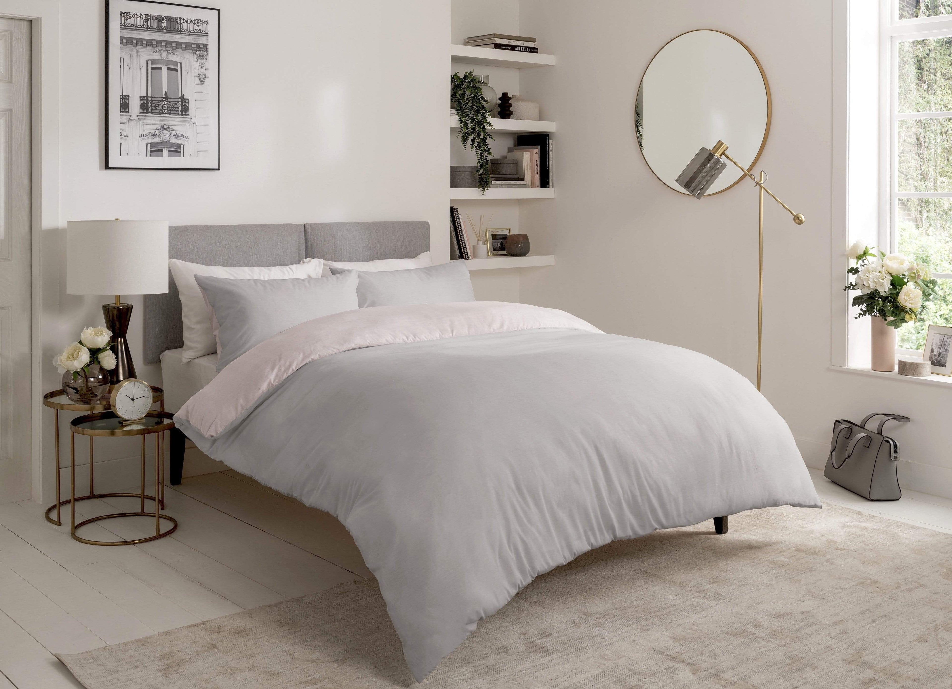 Chambray Reversible Duvet Set Luxurious Cotton Rich Bedding in Elegant Greys and Pinks Available in Single Double and King Sizes by OLIVIA ROCCO