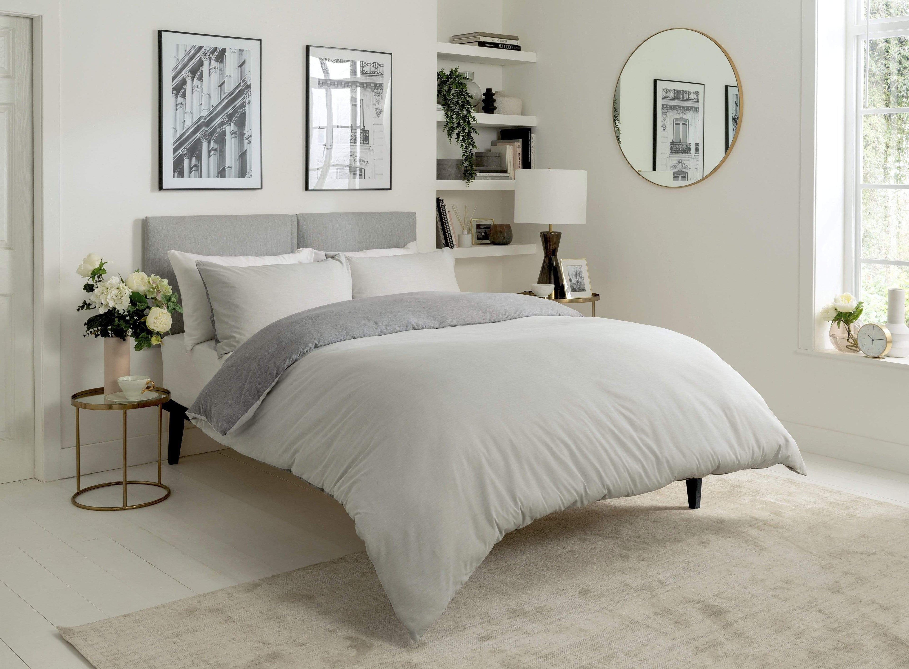 Chambray Reversible Duvet Set Luxurious Cotton Rich Bedding in Elegant Greys and Pinks Available in Single Double and King Sizes by OLIVIA ROCCO