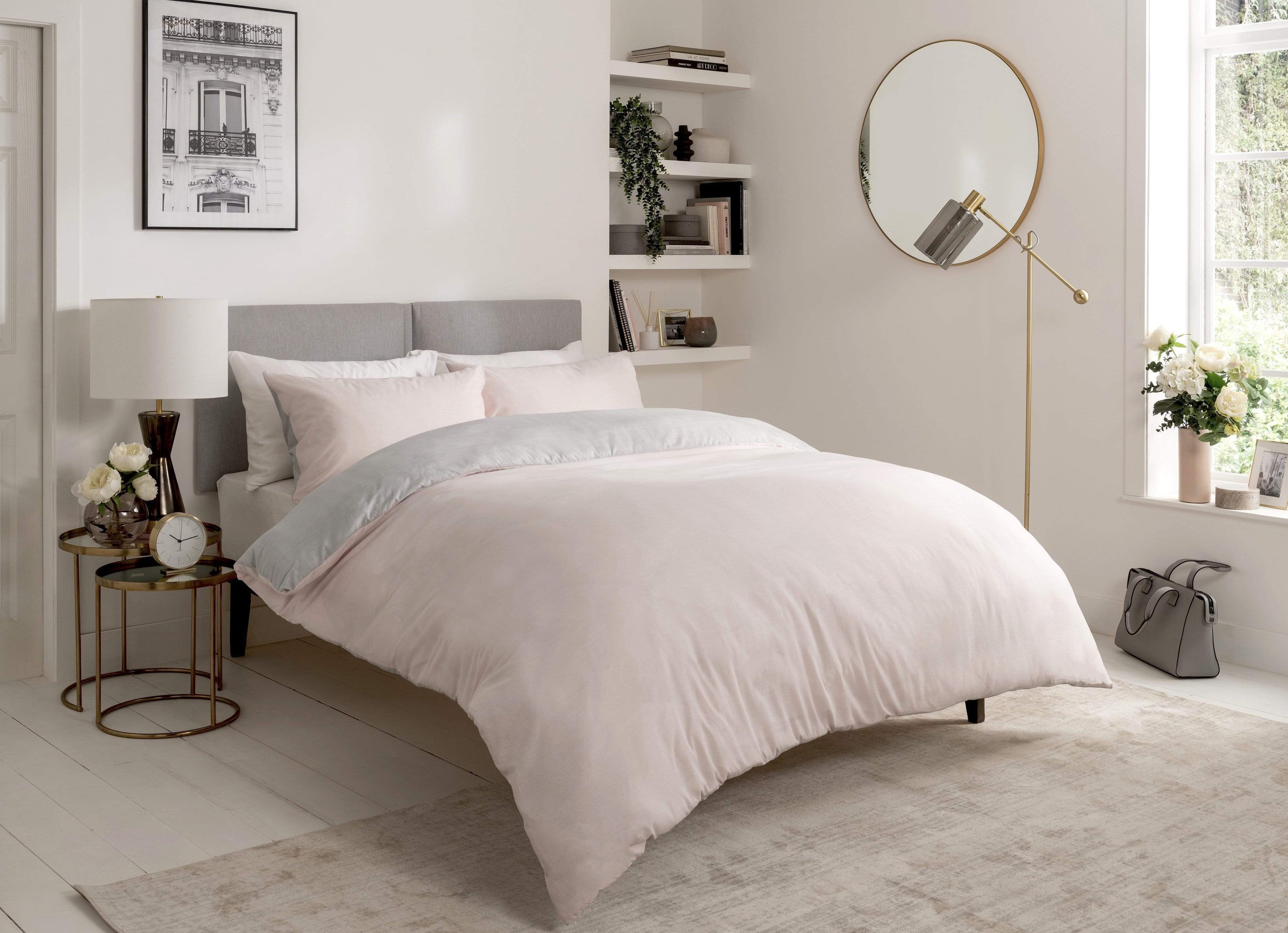 Chambray Reversible Duvet Set Luxurious Cotton Rich Bedding in Elegant Greys and Pinks Available in Single Double and King Sizes by OLIVIA ROCCO