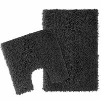 Como 2 Piece Black Bath Mat & Pedestal Set Non-Slip Super Absorbent Cotton Bathroom Mats by OLIVIA ROCCO