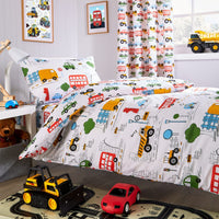 Construction Vehicle Vibrant Kids Duvet Set with Matching Pillowcase Optional Curtains Cotton Blend Bedding for Boys Bedrooms by OLIVIA ROCCO
