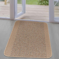 Washable Designer Beige Rug with Border for Easy Maintenance
