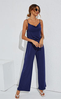 Strappy Jersey Culotte Jumpsuit In Navy