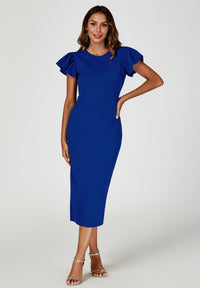 Volume Sleeve Bodycon Midi Dress In Royal Blue