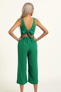V Neck Cut Detail Jumpsuit In Green