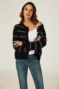 Rainbow Stripe Knitted Cardigan In Black