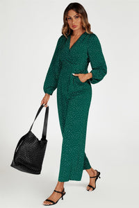 Dot Print Wrap Jumpsuit In Green