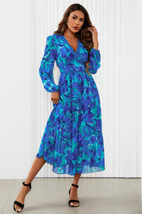 Floral Print Long Sleeve Maxi Dress In Blue
