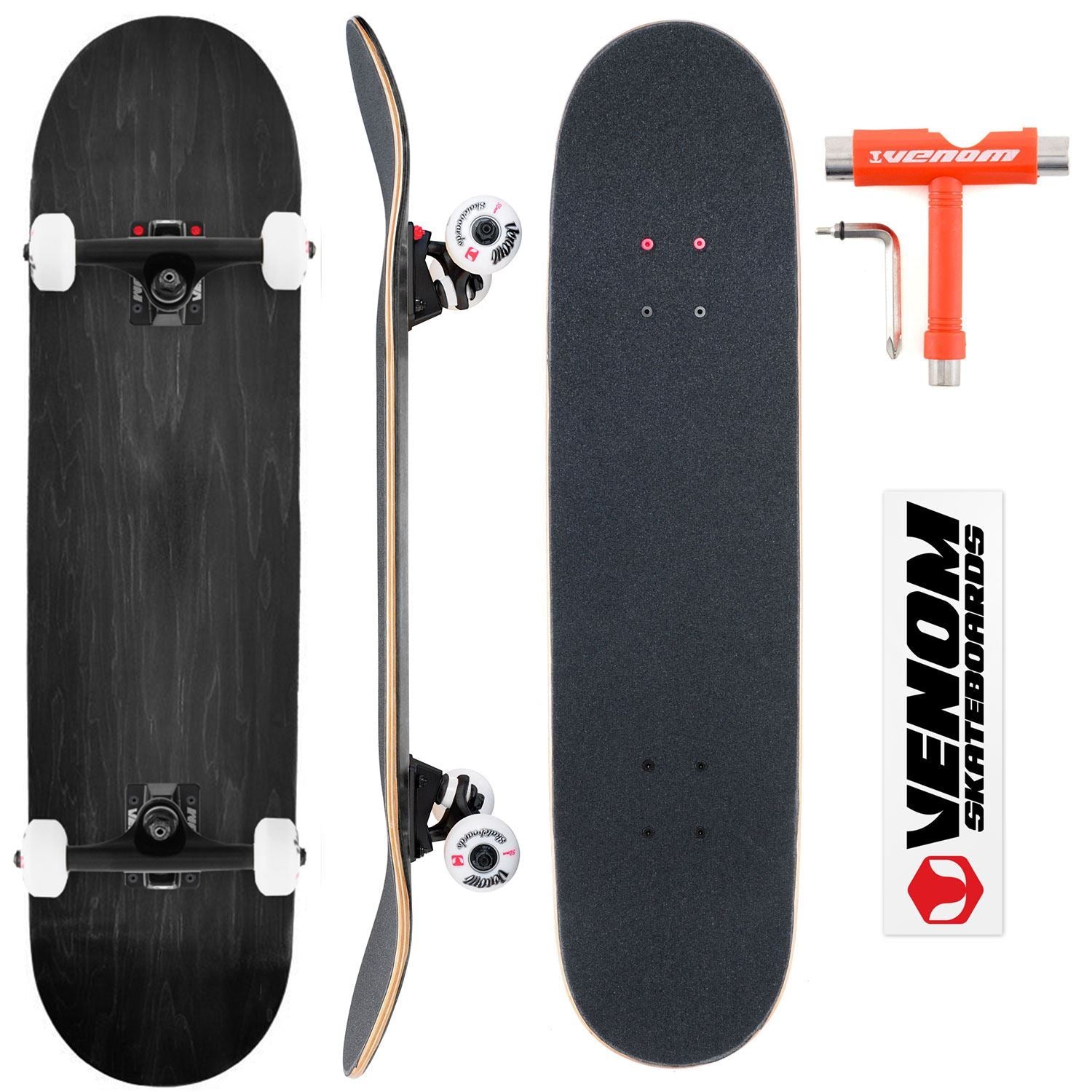 Venom Core Complete Built Skateboard - Black/Black - 8.25