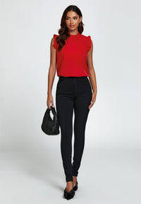 Frill Trim Sleeve Frill Neck Blouse Top In Red