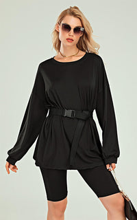 Oversized Top And Cycling Shorts Co Ord Set Loungewear In Black
